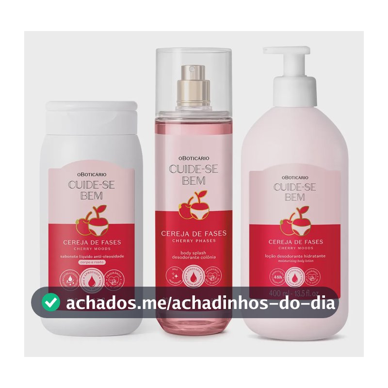 Combo Cuide-se Bem Cereja De Fases: Sabonete Líquido 2 Em 1 200ml + Loção Corporal 400ml +body Splash 200ml