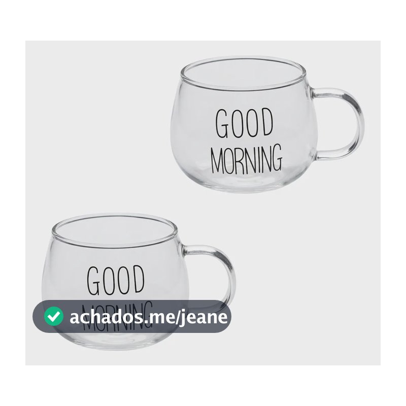 Kit 2 Caneca De Vidro 380ml 8cm Good Morning Preto Good Morning