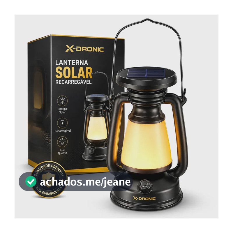 Lampião LED Retrô Xdronic Recarregável Solar, para Camping e Pesca