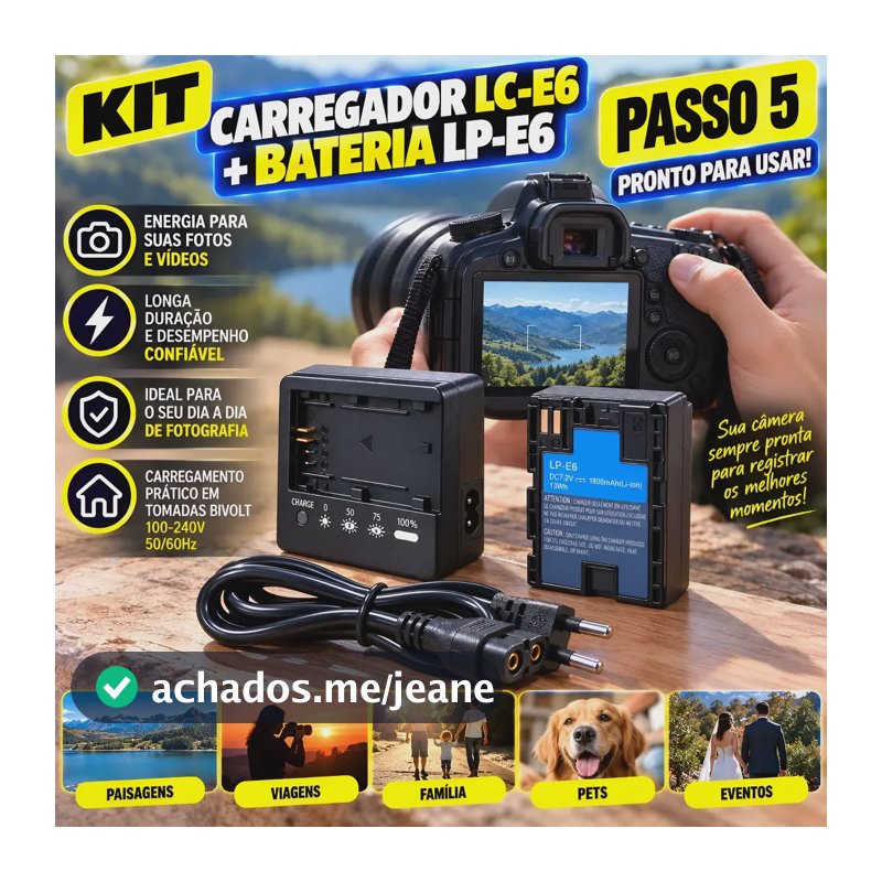 Kit Bat-eria Compativel Canon Eos R Lp-e6 + Carregador Lc-e6