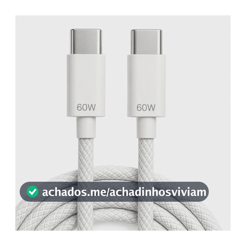 Cabo USB-C para USB-C Eletric Teck 60W de 1m, Turbo com Nylon Reforçado