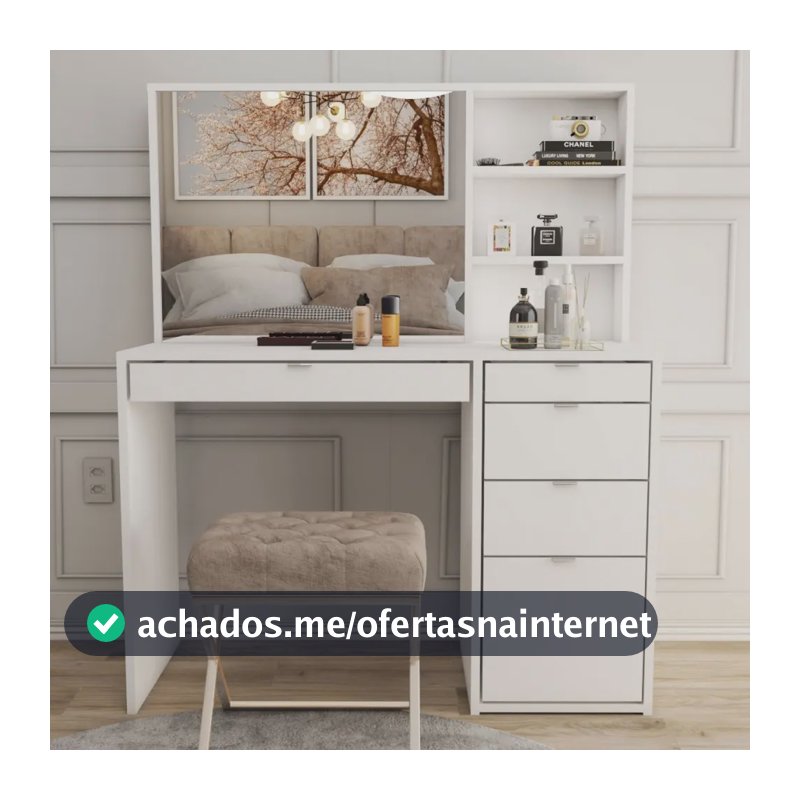 Penteadeira Maria 5 Gavetas 2 Prateleiras Branco - Panorama Branco Moderno