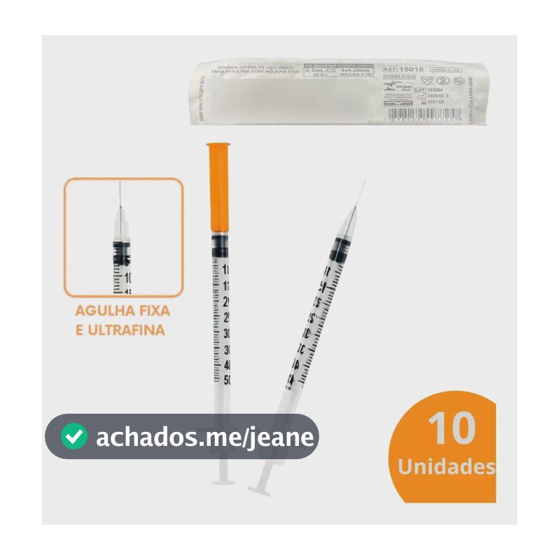 Kit 10 Seringa Insulina 50ui 0,5ml Agulha 8mm Sr Blister