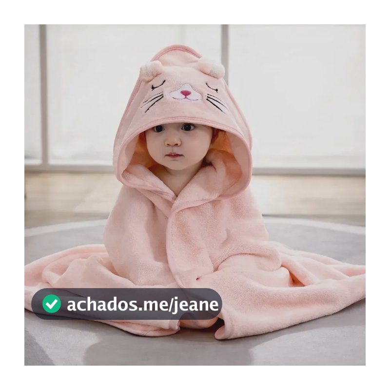 Toalha De Bebe Infantil Macia Com Capuz Grande Forrada Cor Rosa