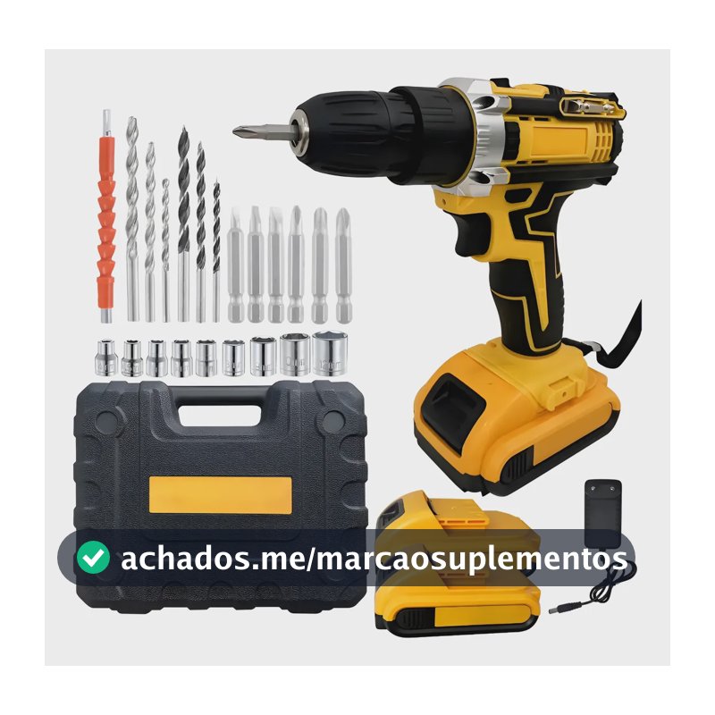 Parafusadeira Furadeira 2 Baterias Recarregáveis 48v Maleta Amarelo 48v 60hz
