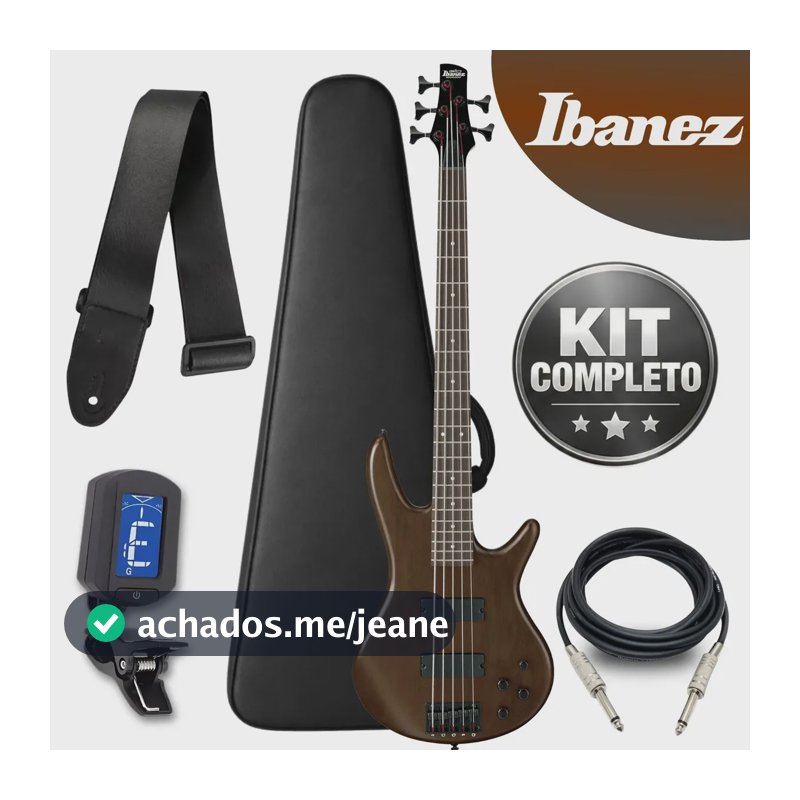 Kit Contrabaixo Baixo Eletrico Ibanez Gio 5 Cordas Mahogany Weathered Ativo Phat II Captador Humbucker Hardware Rock Gospel Igreja Louvor Estudo Banda Capa Correia Cabo p10 Afinador