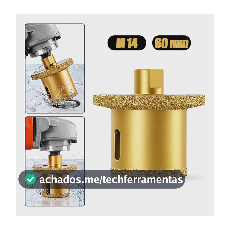 Broca Diamantada Escariadora Buraco De Válvula M14 60mm para Furadeira e Esmerilhadeira em Cerâmica Mármore Granito e Piso