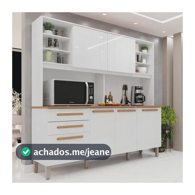 Armário de cozinha 6 portas 2 gavetas Adelle Yescasa jawt branco neve