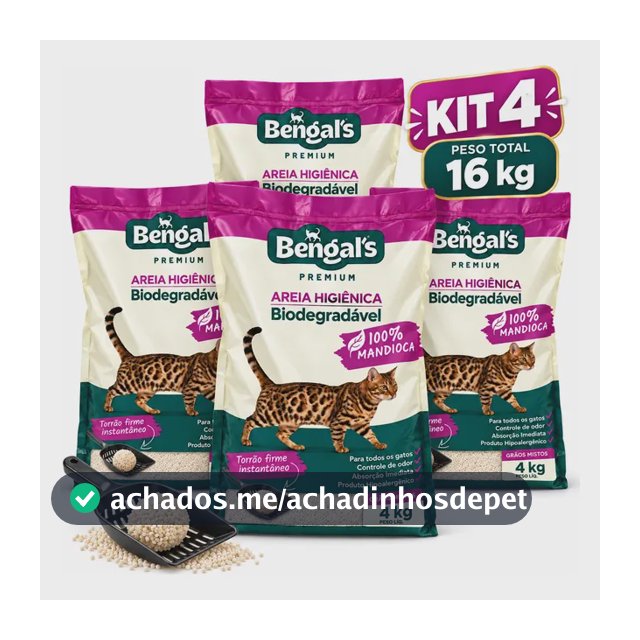 Kit 4 Areia Higiênica Biodegradável Gato Mandioca Mista 4kg