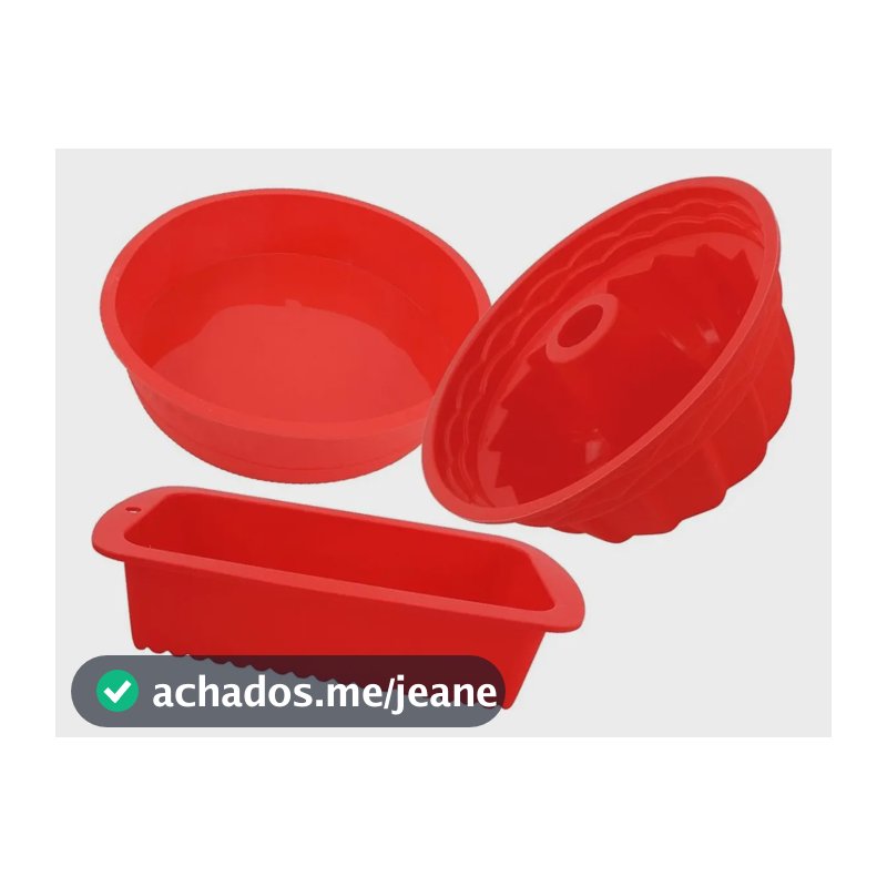 Kit 3 Formas De Silicone Pão Pudim E Bolo Cor Vermelho Clink
