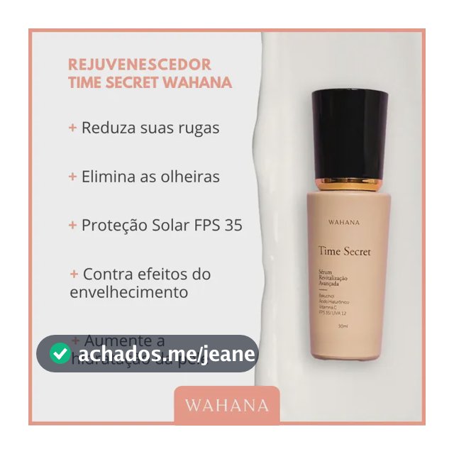 Sérum Antienvelhecimento Wahana Time Secret com Bakuchiol e FPS 35 para o Dia