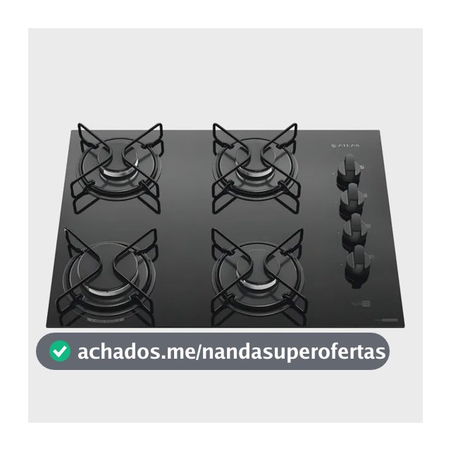 Cooktop 4 Bocas Atlas Agile Up Mesa Vidro Mega Chama Bivolt