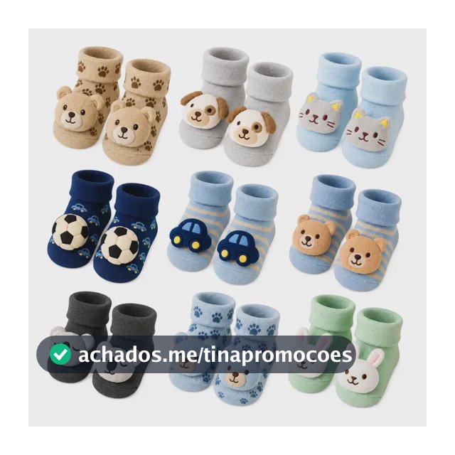 Kit 04 Pares Meia Bebê Bichinho Infantil Inverno Pelúcia 3 D