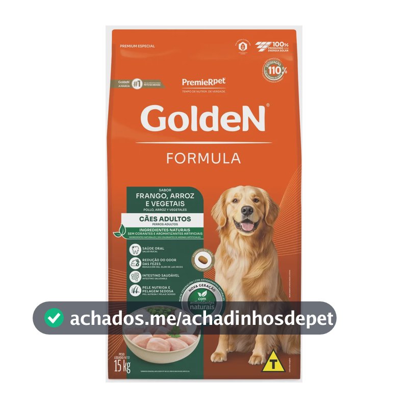 Ração GoldeN Fórmula para Cão Adulto sabor Frango, Arroz e Vegetais 15kg