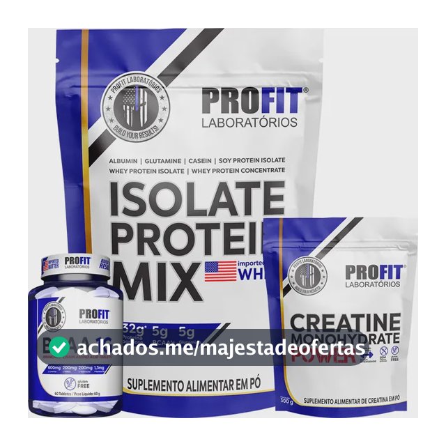 Kit Whey Isolate Protein Mix Creatina Power Bcaa 1g Profit Baunilha 1.8kg | Bcaa 60 Tabs | Creatina 300g