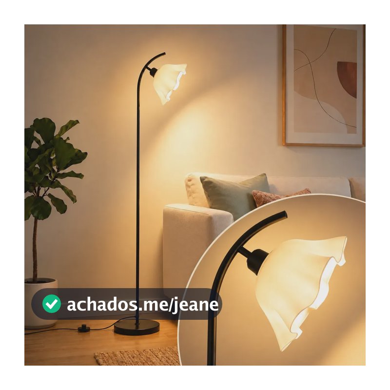 Luminária De Chão, Abajur De Chão Moderno Com Design Floral Haste Curva E Cúpula Decorativa, Bivolt Para Sala Quarto Cabeceira Escritório Sofá E Iluminação Decoração, Tieesa