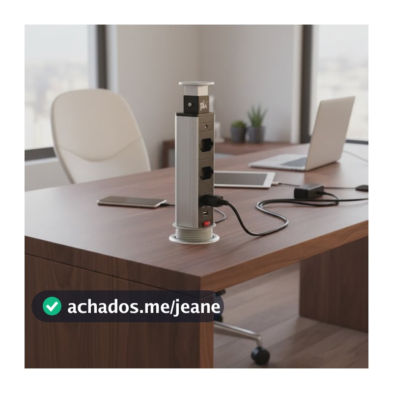 Torre De Tomada Multiplug Retrátil Com Usb Embutir Mesa Cinza