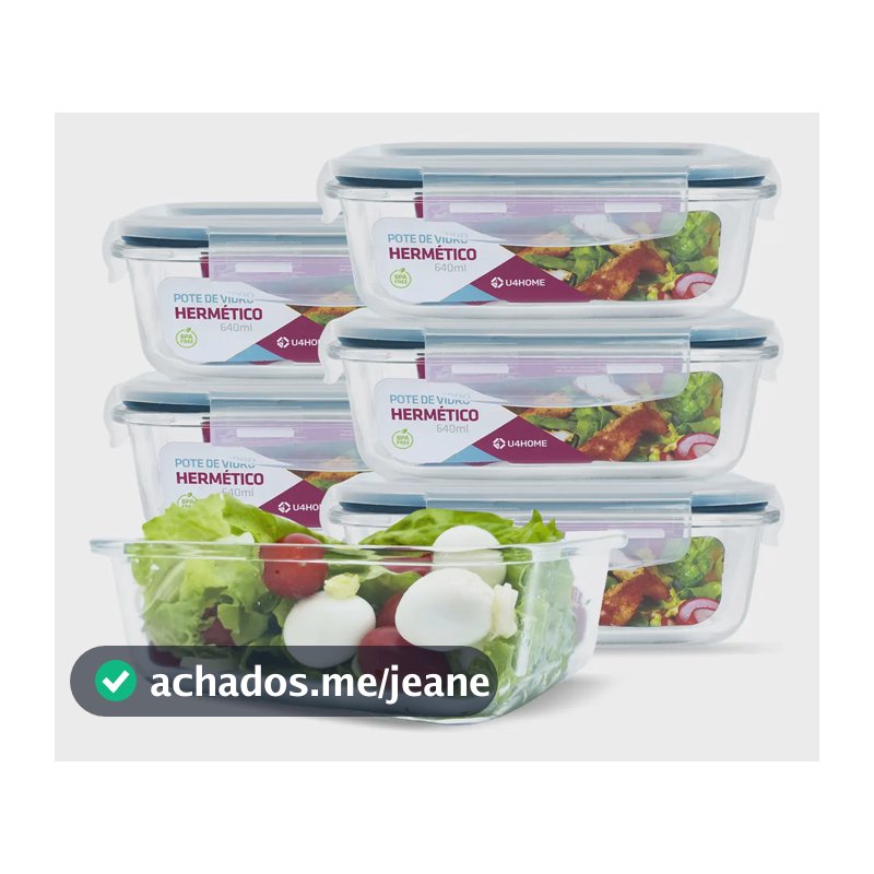 Conjunto 6 Potes Vidro Herméticos Tampa Plástico 640ml Cor Azul (cl)
