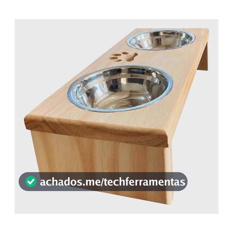 Comedouro P/ Gato Cachorro Pet Elevado Duplo 2 Potes Madeira Madeira Pinus
