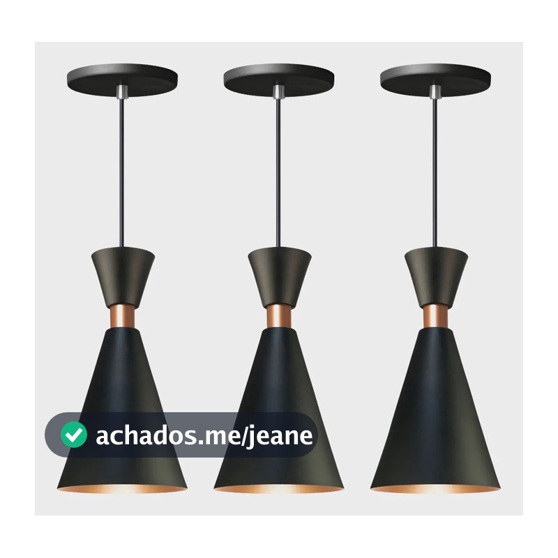 Kit 3 Pendente Lustre Mini Pequim 24cm Em Alumínio Preto Iluminar Ambiente