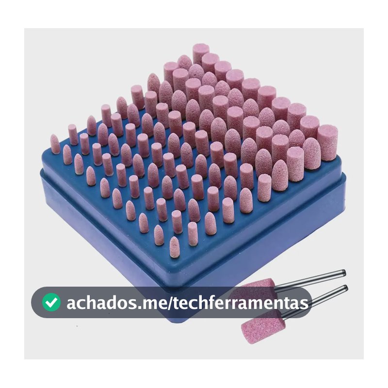 Kit 100 Ponta Montada Rebolo Abrasivo Rosa 3mm Para Retífica