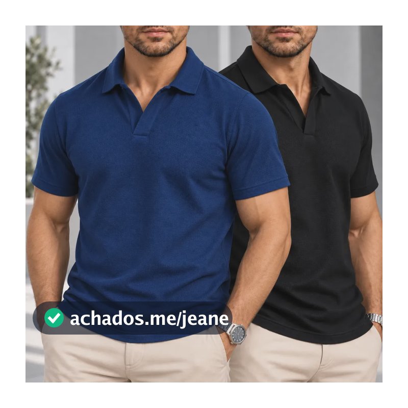 Kit 2 Camisa Polo Masculina Elegante Clássica Old Money Preto E Azul G