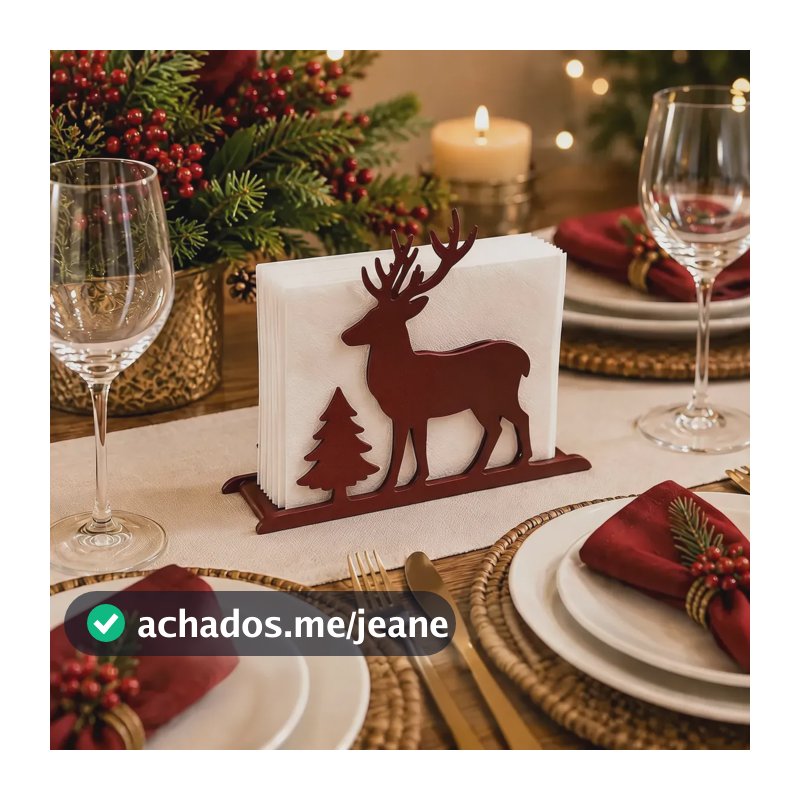 Porta Guardanapo Natal Rena Decoração Mesa Posta Natalina. Marrom