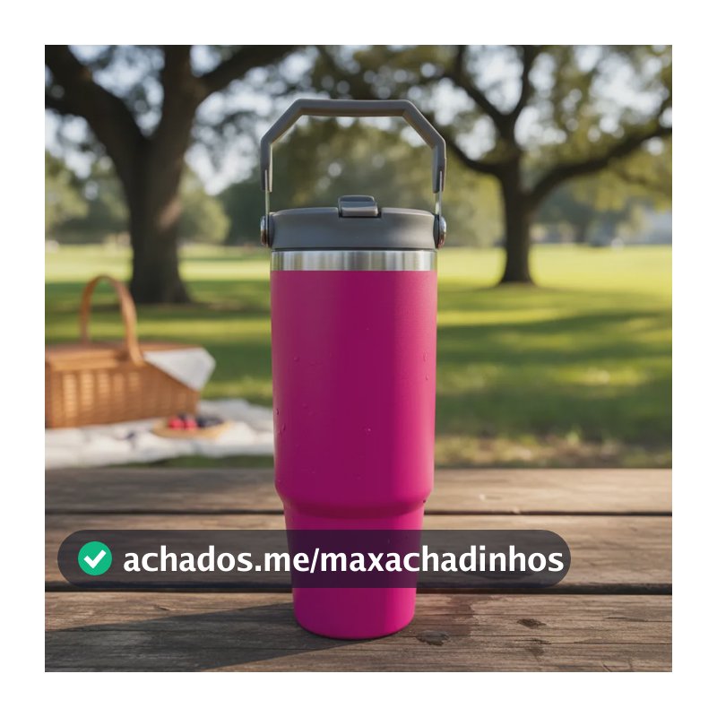 Garrafa Térmica Copo Inox Alça Tampa T. Flip Canudo 900ml Pink