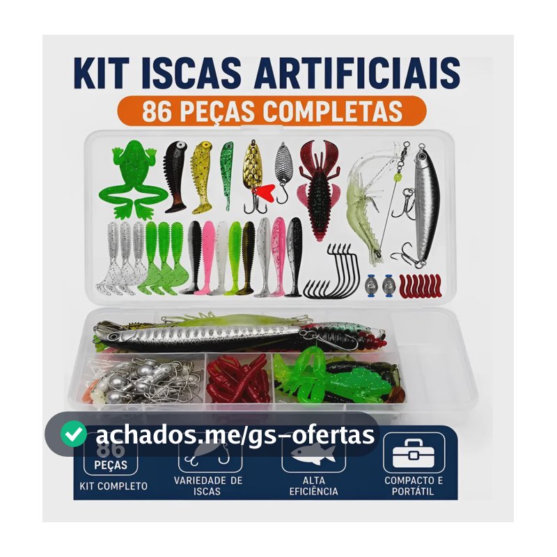Kit Pesca 86 Peças Iscas Soft E Jig Com Caixa Organizadora Variada