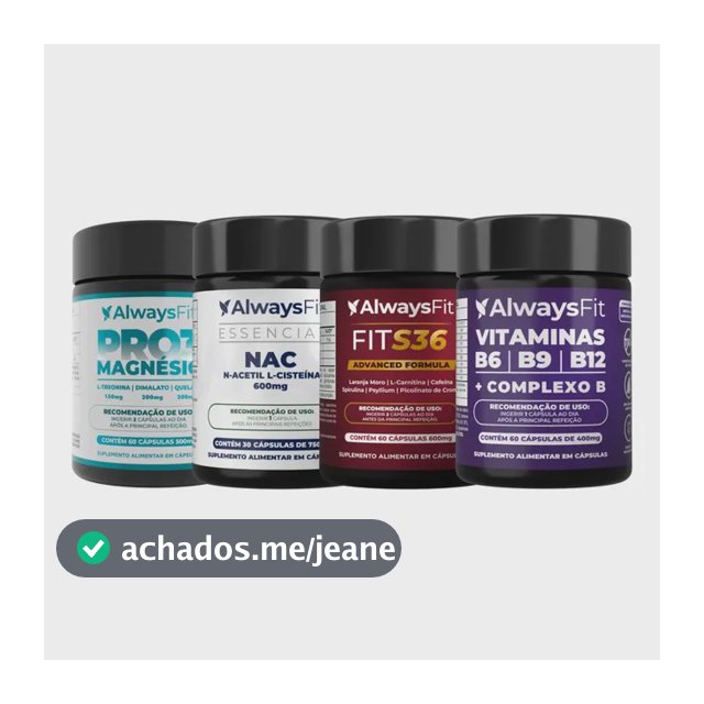 Kit 4 Suplementos Alwaysfit Pro Sáude - Pro3Magnesio + Nac + Complexo B + Fits36