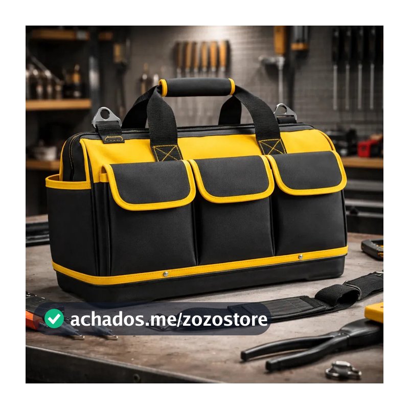 Bolsa Maleta De Ferramentas Grande 18 Polegadas Reforçada 16 Bolsos Para Eletricista E Profissionais - Fundo Firme Em Borracha Travunker