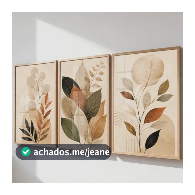 Conjunto Quadros Botânico Decorativo Moldura Grande Quarto Bege