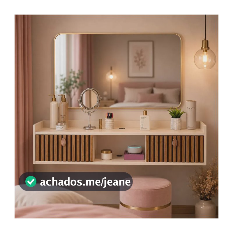 Penteadeira Suspensa 90cm Com 2 Portas Para Quarto Casal Off-white Ripado