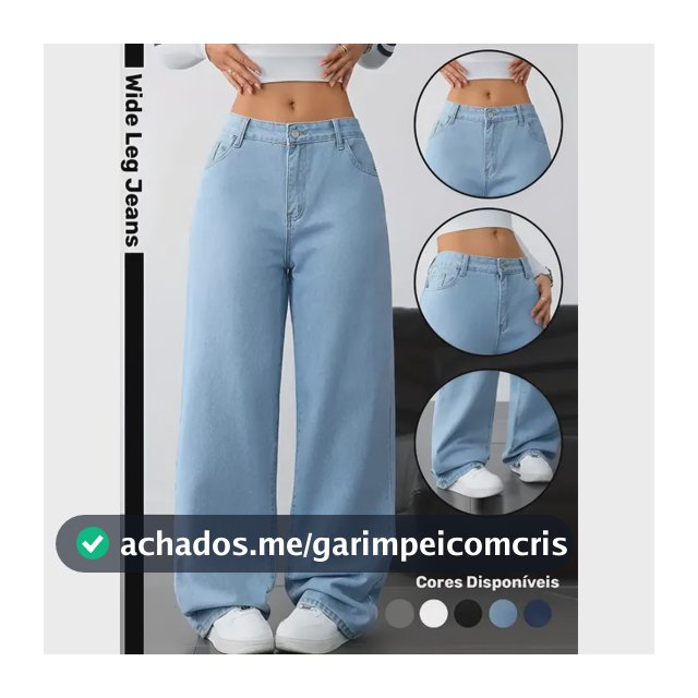 Calça Wide Leg Jeans Feminina Reta Perna Larga Empina Bumbum