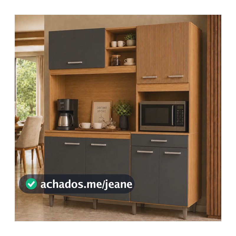 Kit Armário Cozinha Organizador Compacta 7 Portas 1 Gaveta Yara Design Moderno Cor Freijó Chumbo