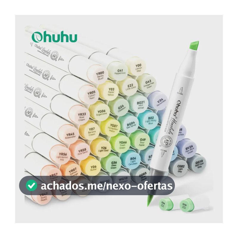 Ohuhu Kit Caneta Marcador Ponta Dupla 48 Pastel Cores