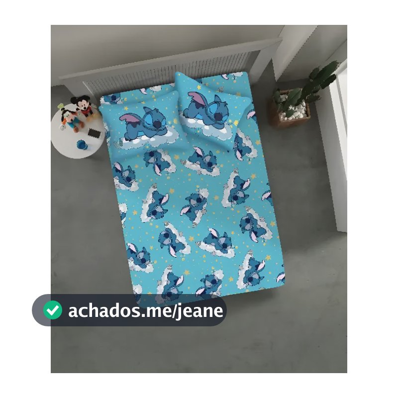 Jogo De Cama Lençol Casal Disney Stitch Mickey Minnie 3 Pçs Azul-celeste