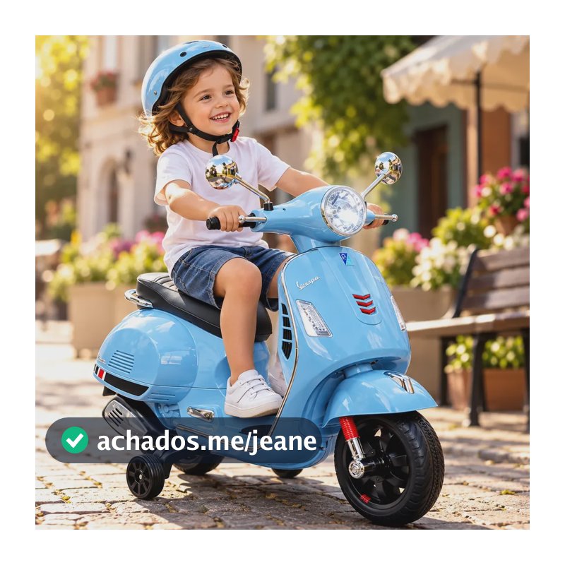 Moto Elétrica Infantil Premium 12v Vespa Azul Bandeirante Azul-aço