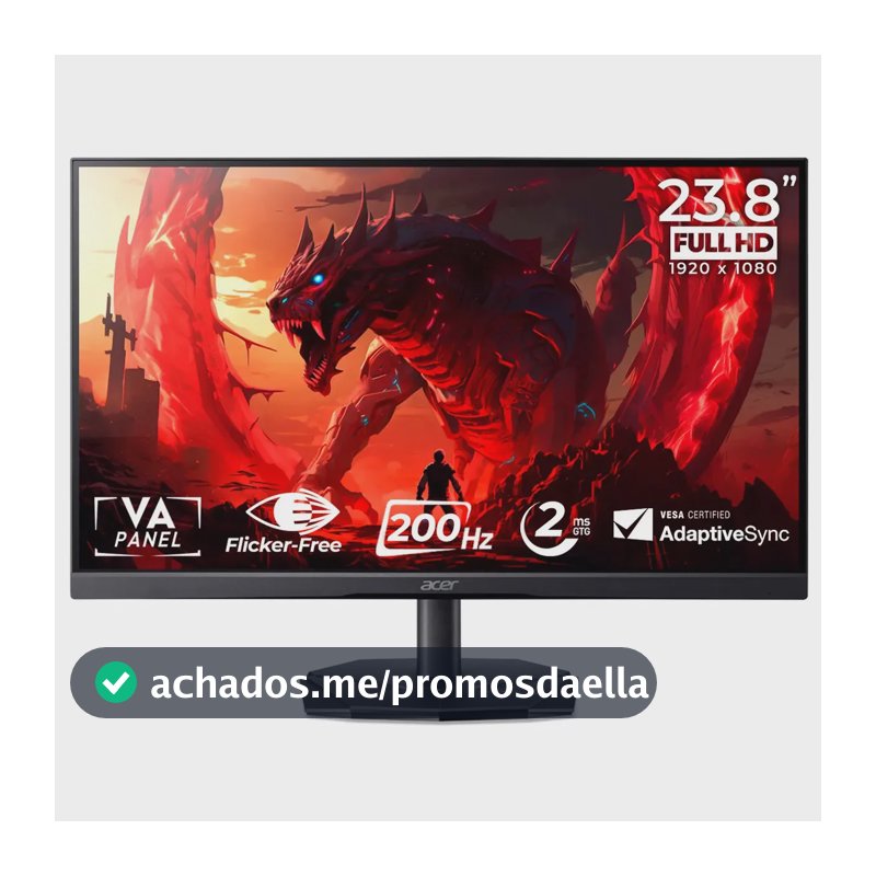 Monitor Gamer Acer Nitro 23.8 200hz 2ms FHD HDMI VA KG241Y-X3Bip Preto