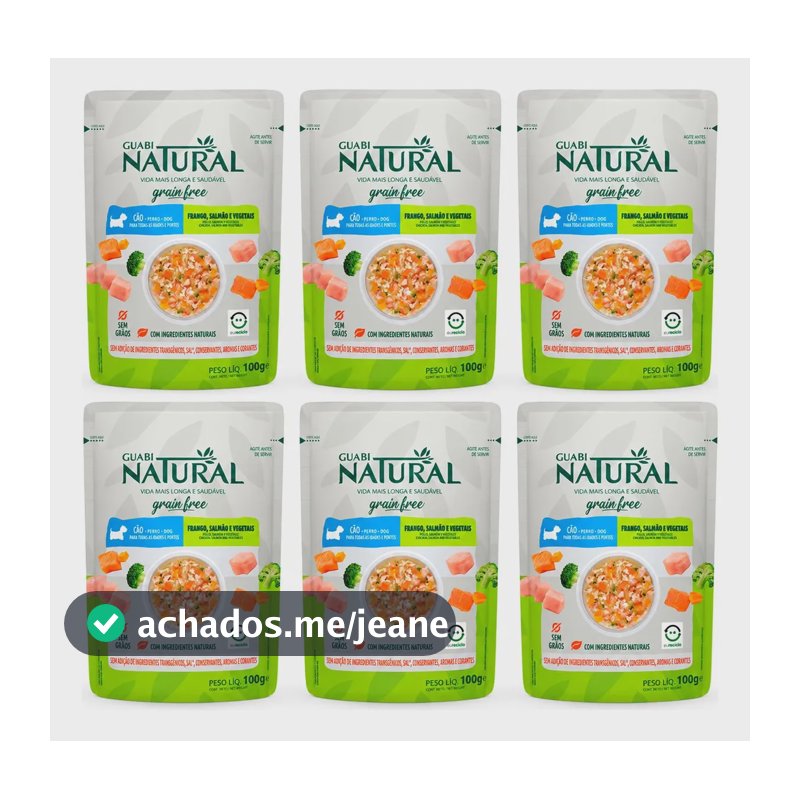 Ração Úmida Guabi Natural Sachê Cães Grain Free Frango Salmão e Vegetais 100g 6un