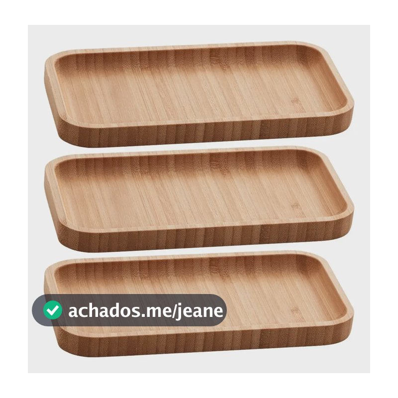 Kit 3 Bandejas De Bambu Retangular Para Cozinha 20x10cm Peti Lyor Hire