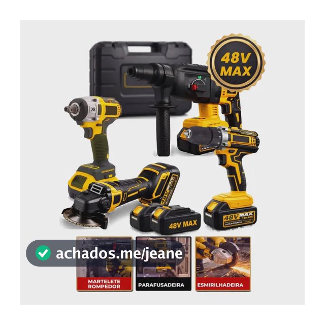 Kit Multi ferramentas 4 Em 1 48V Sem Fio Com 2 Baterias Furadeira Parafusadeira Martelete Esmerilhadeira Chave De Impacto Com Maleta Alta Potência Uso Profissional Doméstico Multiferramentas Hardline