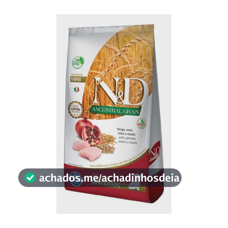 Ração Seca N&D Farmina Ancestral Grain Filhote Raça Pequena Frango, Romã, Aveia e Cevada 800g