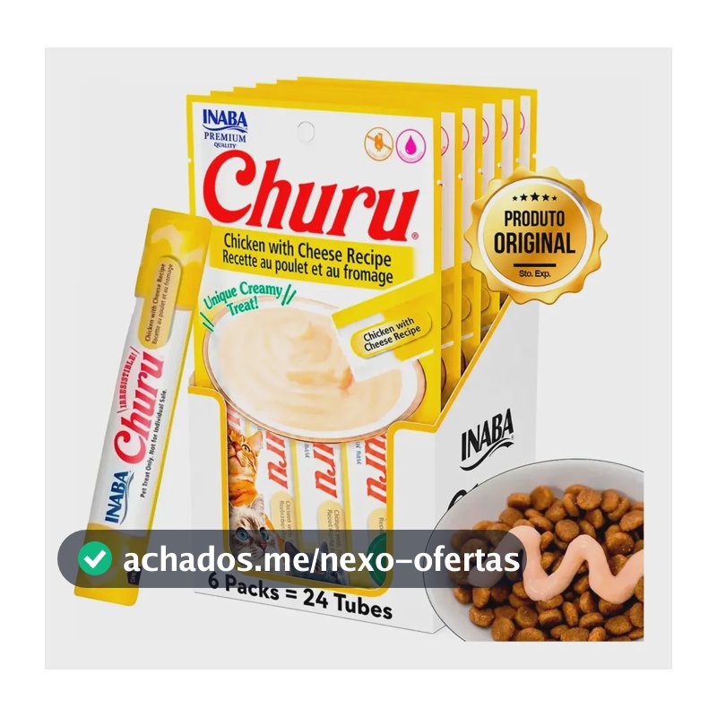 Kit 6 Unids Churu Gatos Frango Com Queijo 14g X4 - 24 Sachês