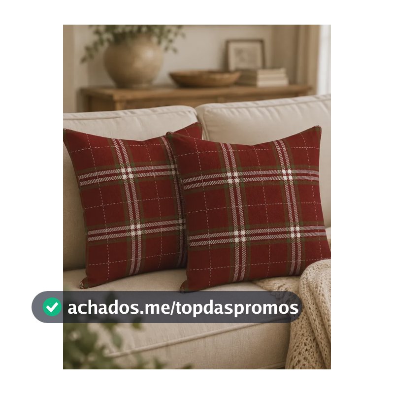 Kit 2 Capas Almofada Linho Xadrez 43x43cm Luxo Decoração Vermelho Xadrez