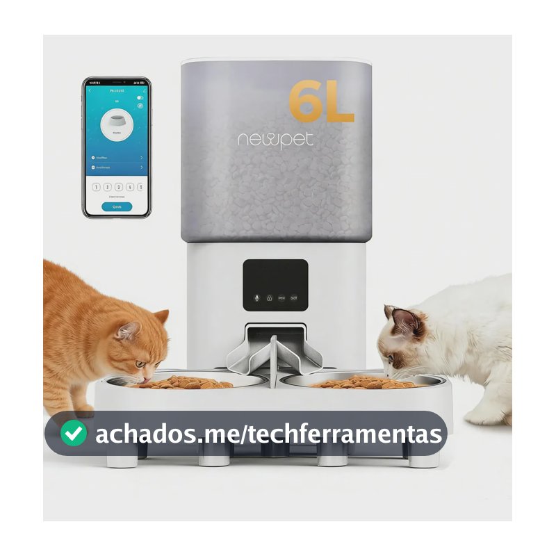 Comedouro Automático Gatos Cachorros New Pet 6L Programável Branco