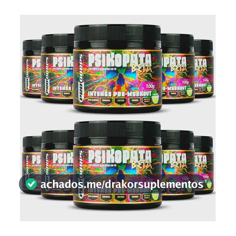 Pré Treino Psikopata Beta Pro Corps 100g Kit 10 Unidades Taurina Arginina