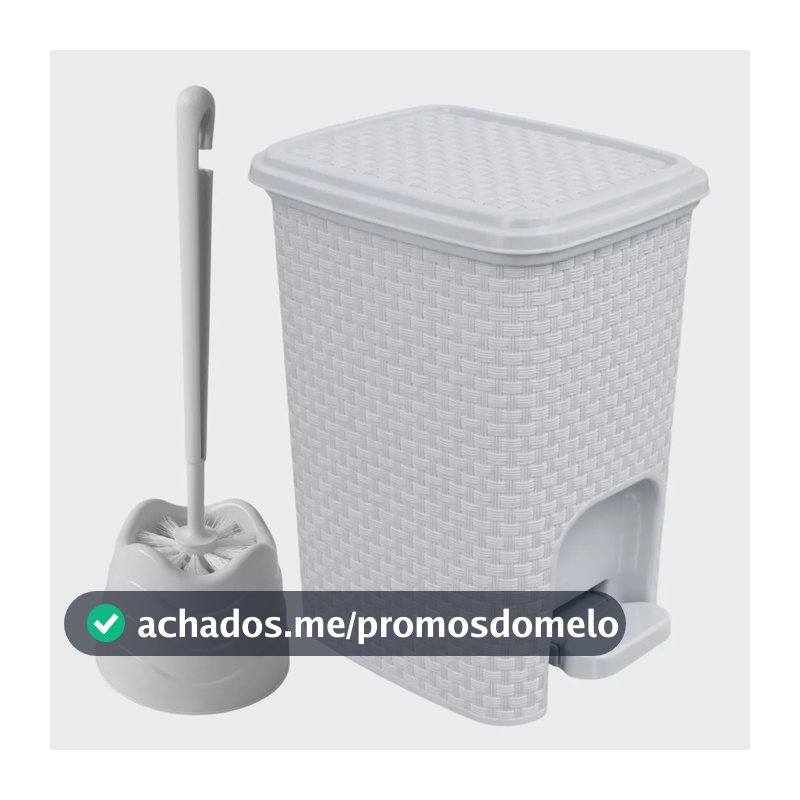 Kit Lixeira Rattan 7L Com Pedal e Escova Sanitária Para Banheiro Branco