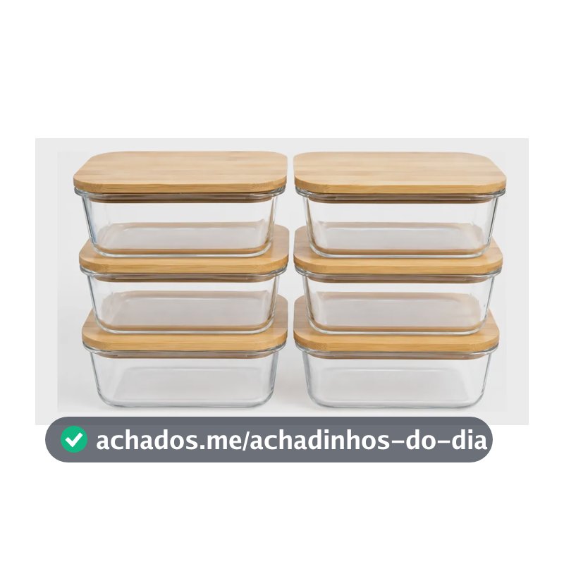 Kit 6 Marmitas Potes 640ml Vidro Tampa Hermética 4 Travas Bambu