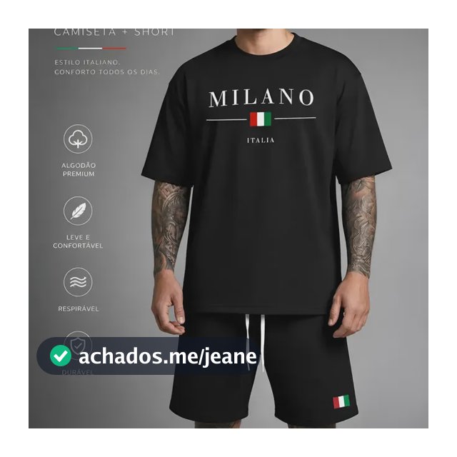 Kit Camiseta Short Masculino Estampado Milano Conjunto Verão